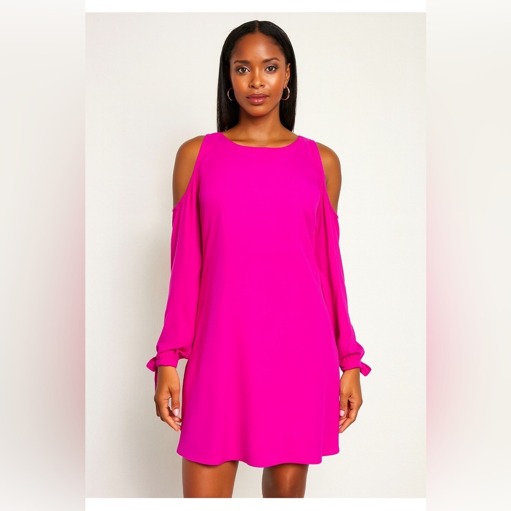 Amanda Uprichard Hot Pink 100% Silk Cold Shoulder Long Sleeve Dress Small
